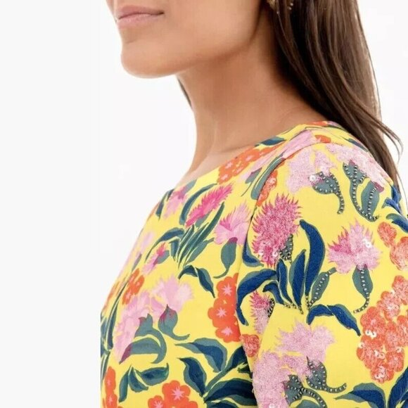 SALONI Celia Yellow Embroidered sequin half Sleeve Dress Size 4 cocktail party - Picture 2 of 15